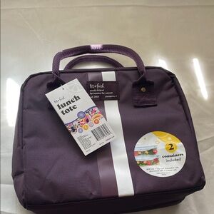 New Fit + Fresh Bloomington Purple insulated Lunch Tote with containers